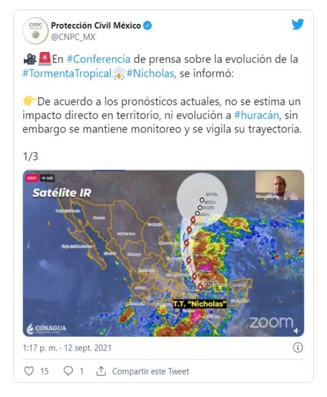 Se forma tormenta tropical nicholas en el golfo de méxico