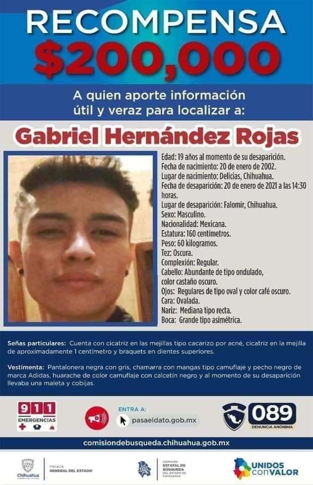 Ofrecen 200 mil pesos de recompensa a quien de información sobre joven desaparecido