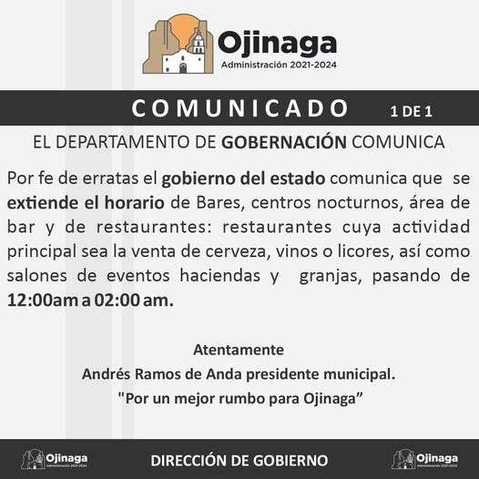 Da a conocer gobernación extensión de horarios de bares y restaurantes