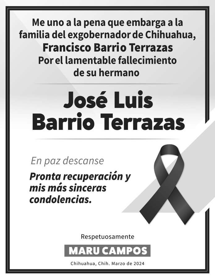 Lamenta Maru Campos muerte de José Luis Barrio Terrazas