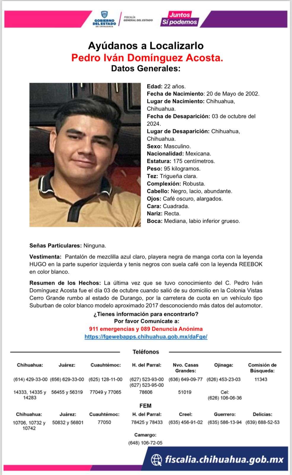 Desaparece en Suburban al viajar de Chihuahua a Durango