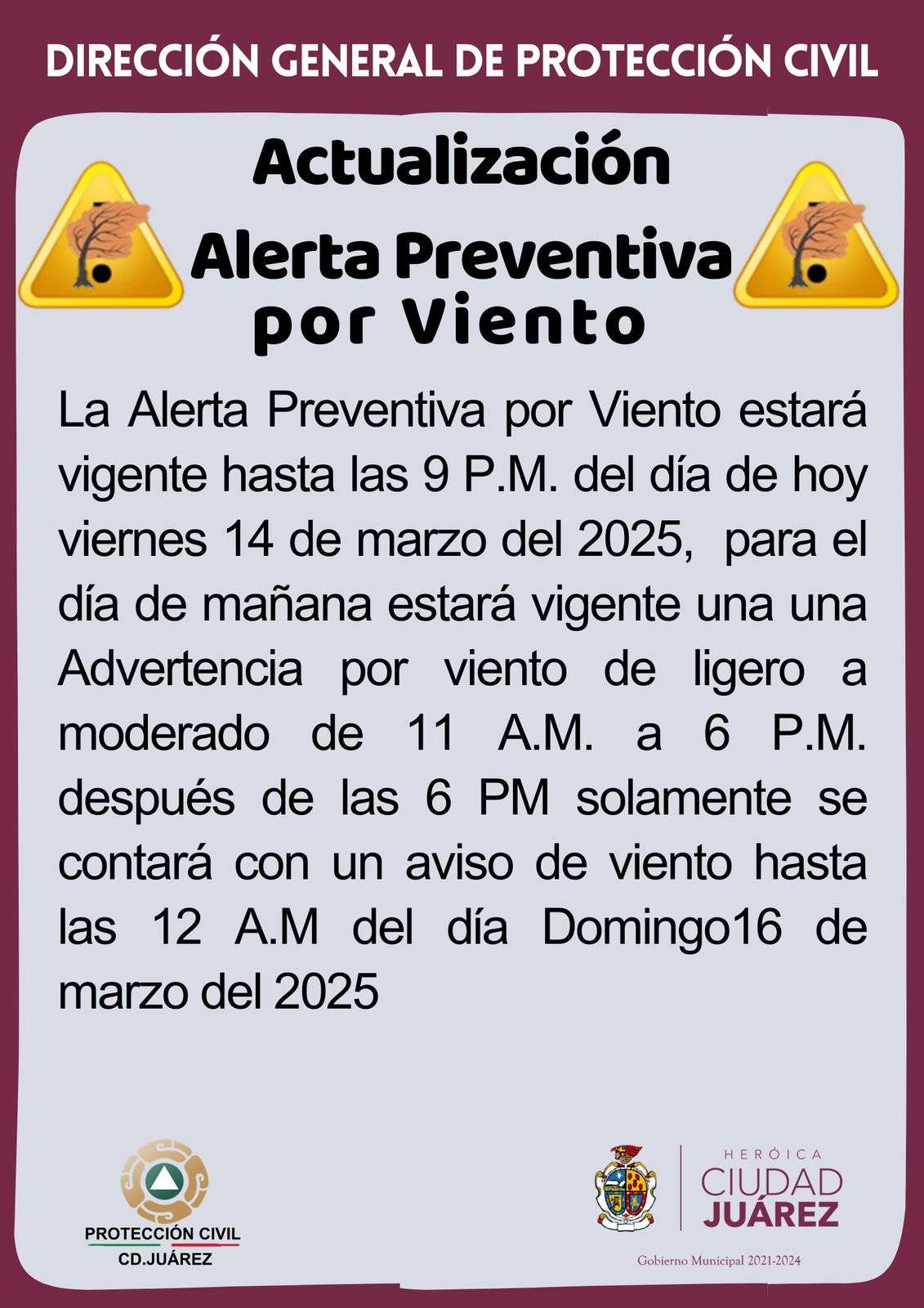 Continuarán fuertes vientos hasta las 9 de la noche
