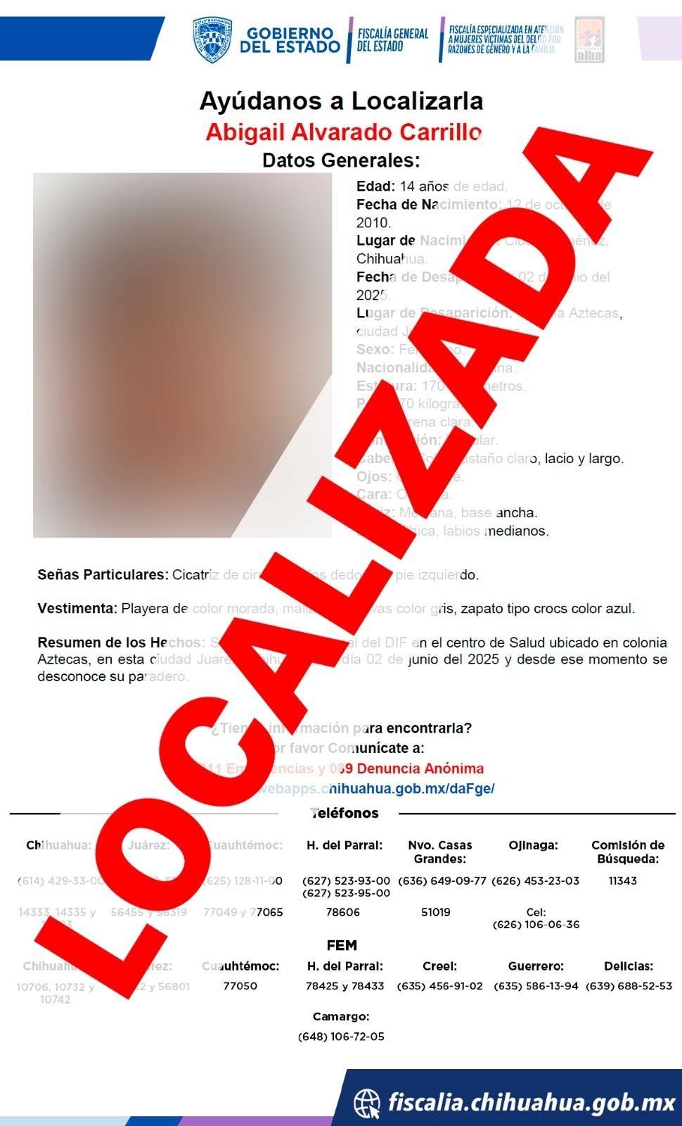 Localizan sana y salva a adolescente de 14 años desaparecida