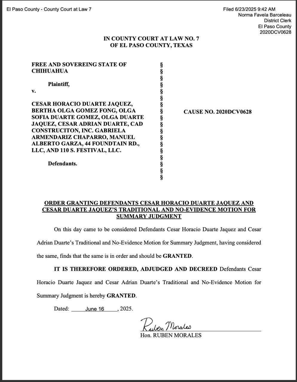 Absuelve a Duarte Corte de Texas