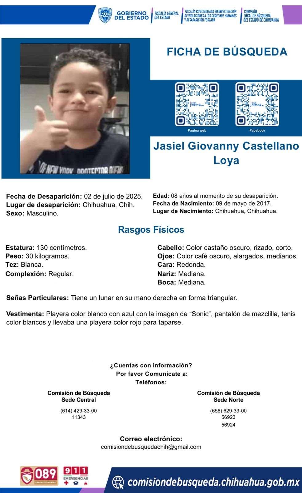 Hallan sin vida a niño que desapareció anoche de un parque