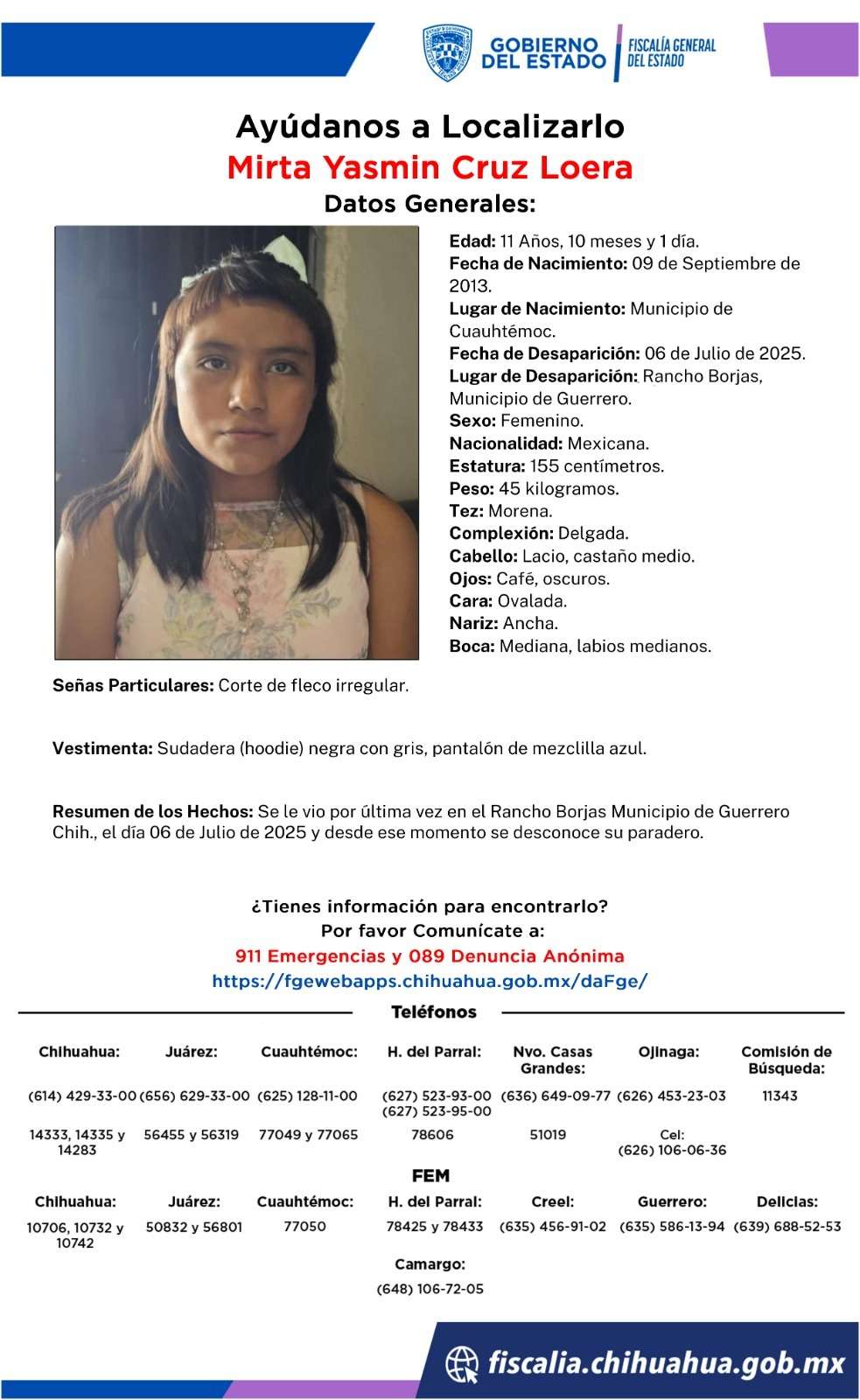 Desaparece niña en el municipio de Guerrero