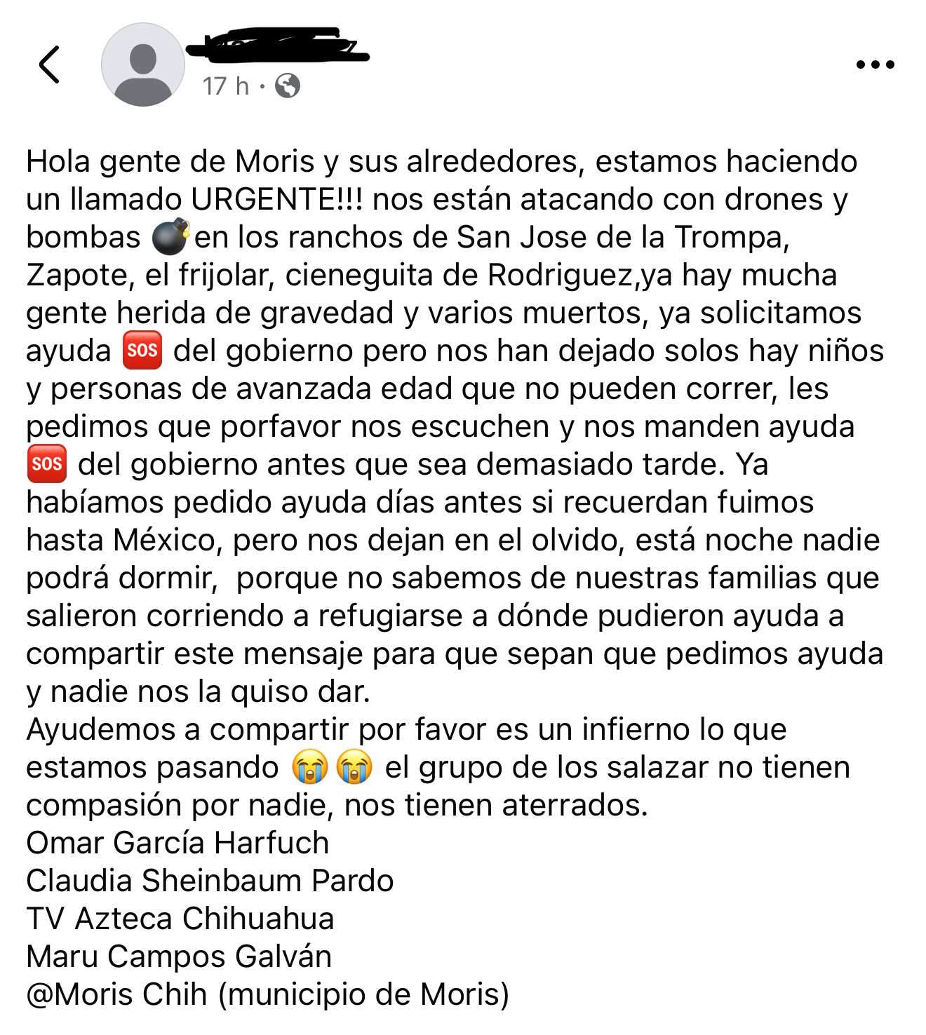 Claman en Moris ayuda de García Harfuch contra el narco