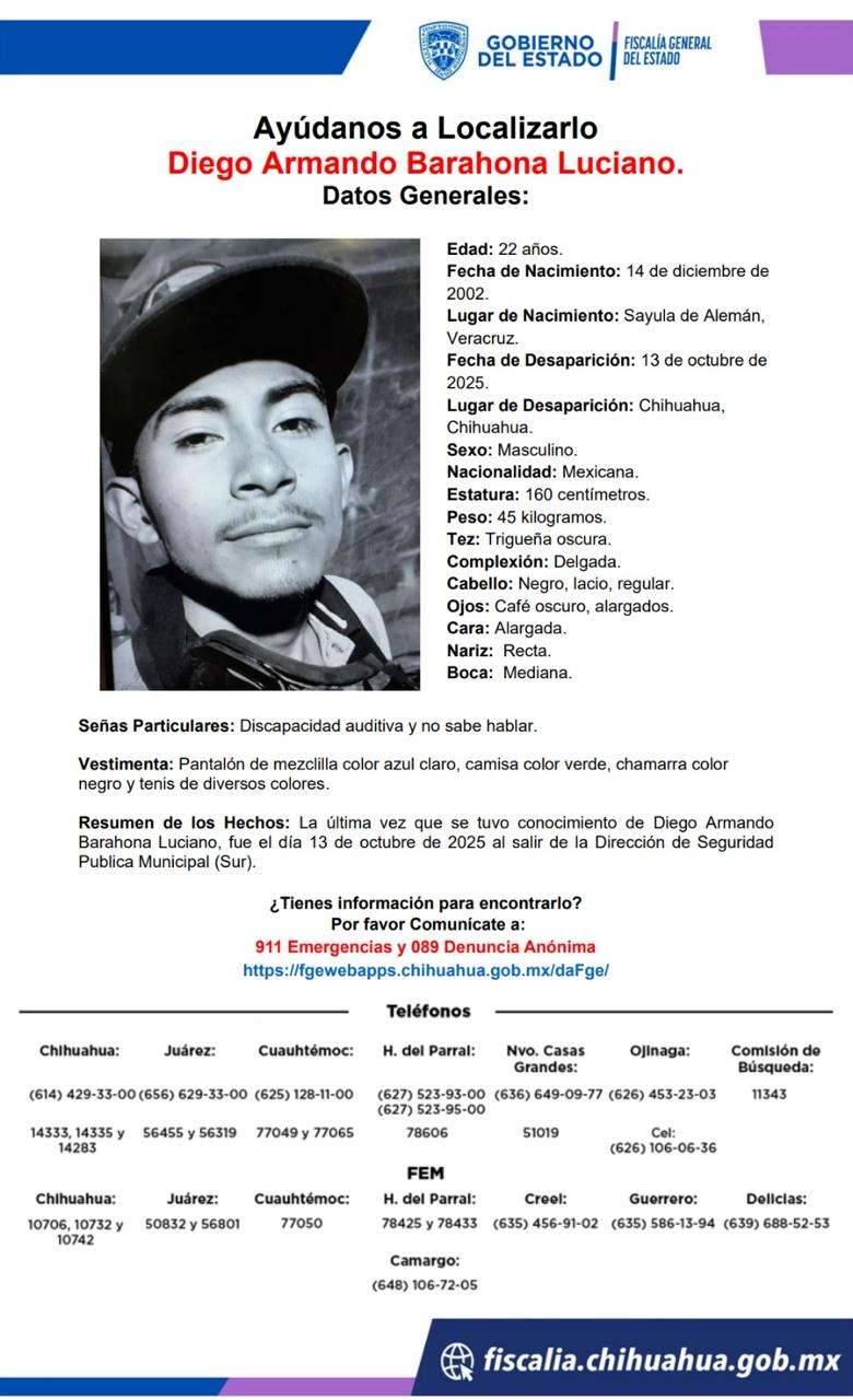 Desaparece joven luego de salir de la comandancia de policía 