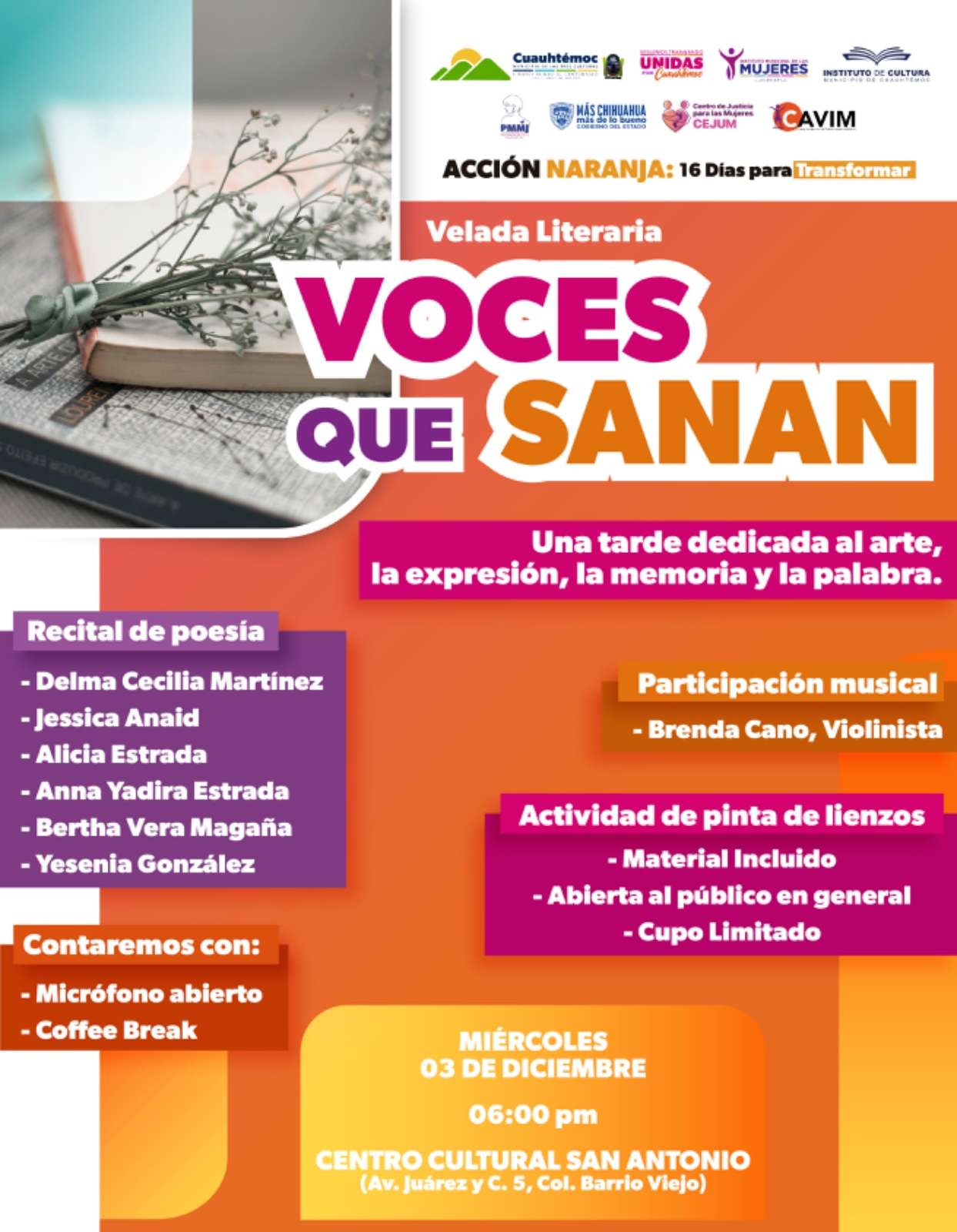 Arman la velada literaria Voces que Sanan en Cuauhtémoc