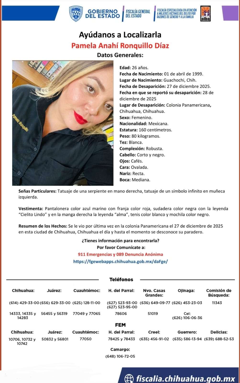 Buscan a joven desaparecida en la colonia Panamericana