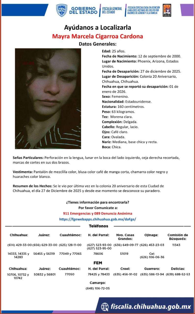 Buscan a joven desaparecida en la 20 Aniversario