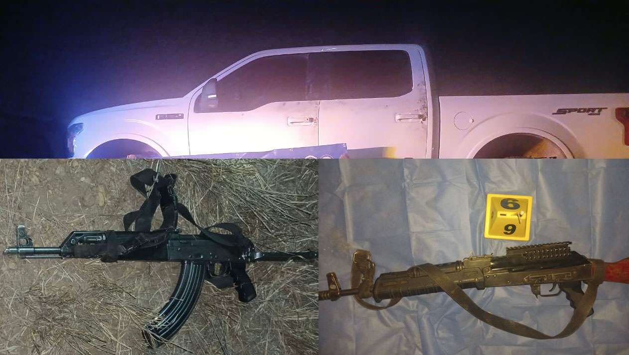 Abandonan malandros 2 fusiles de asalto y troca en la vía corta a Parral