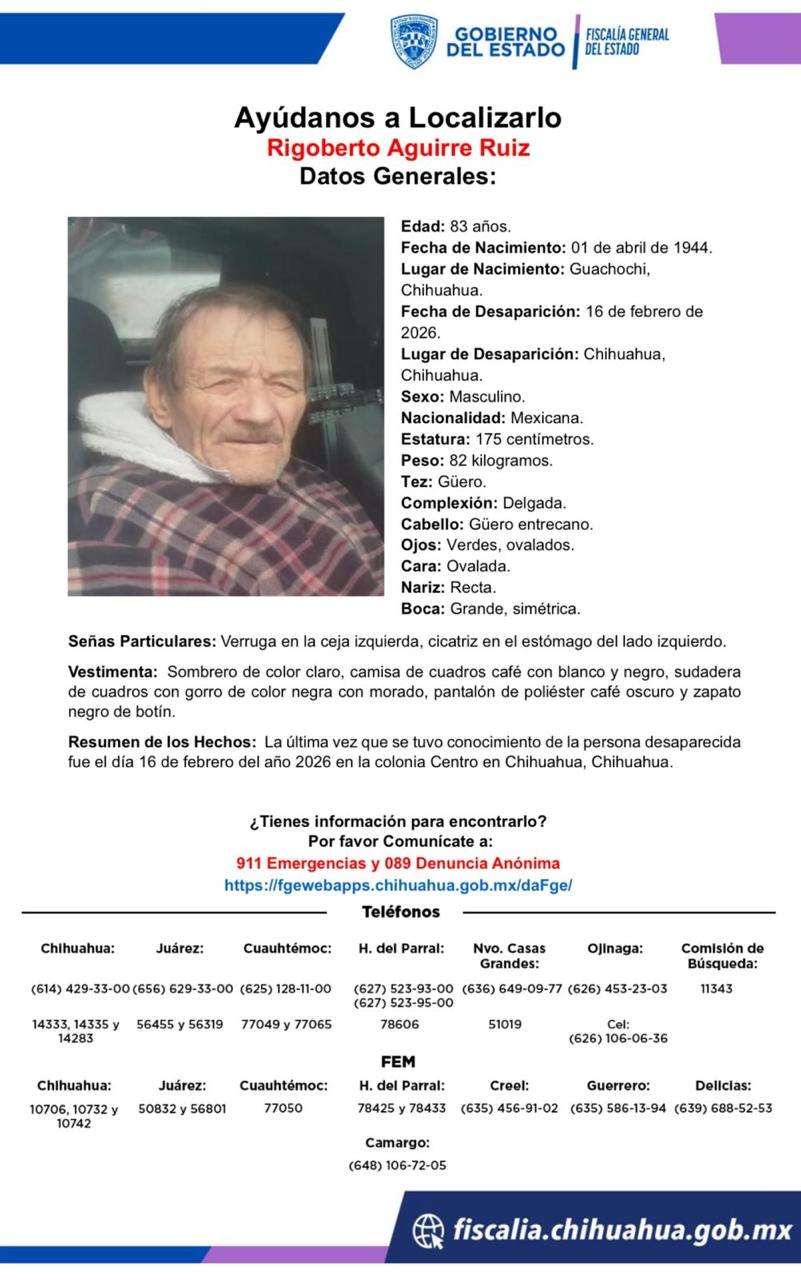 Buscan a adulto mayor desaparecido en la colonia Centro