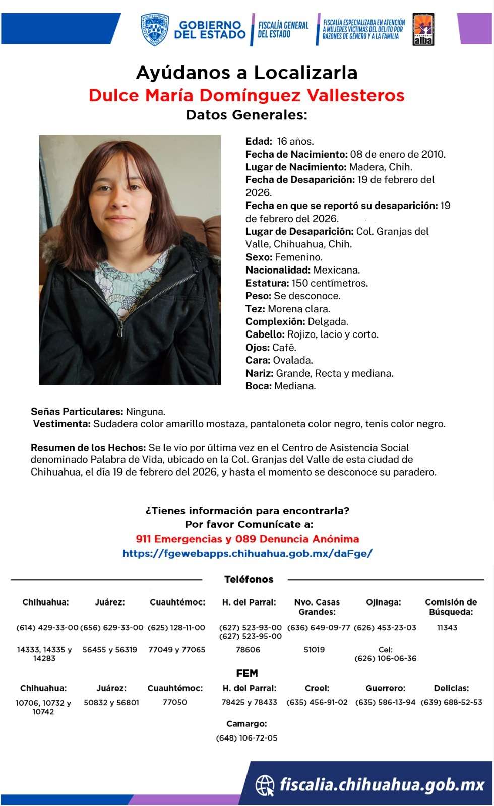 Desaparece jovencita en la colonia Granjas del Valle
