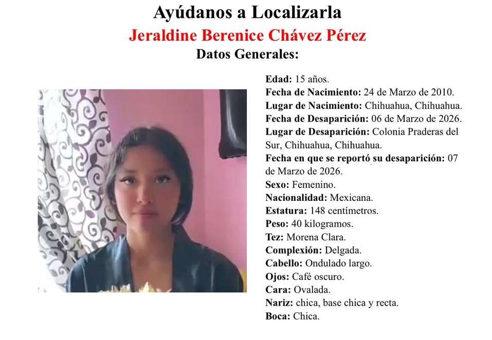 Buscan a menor desaparecida en Praderas del Sur