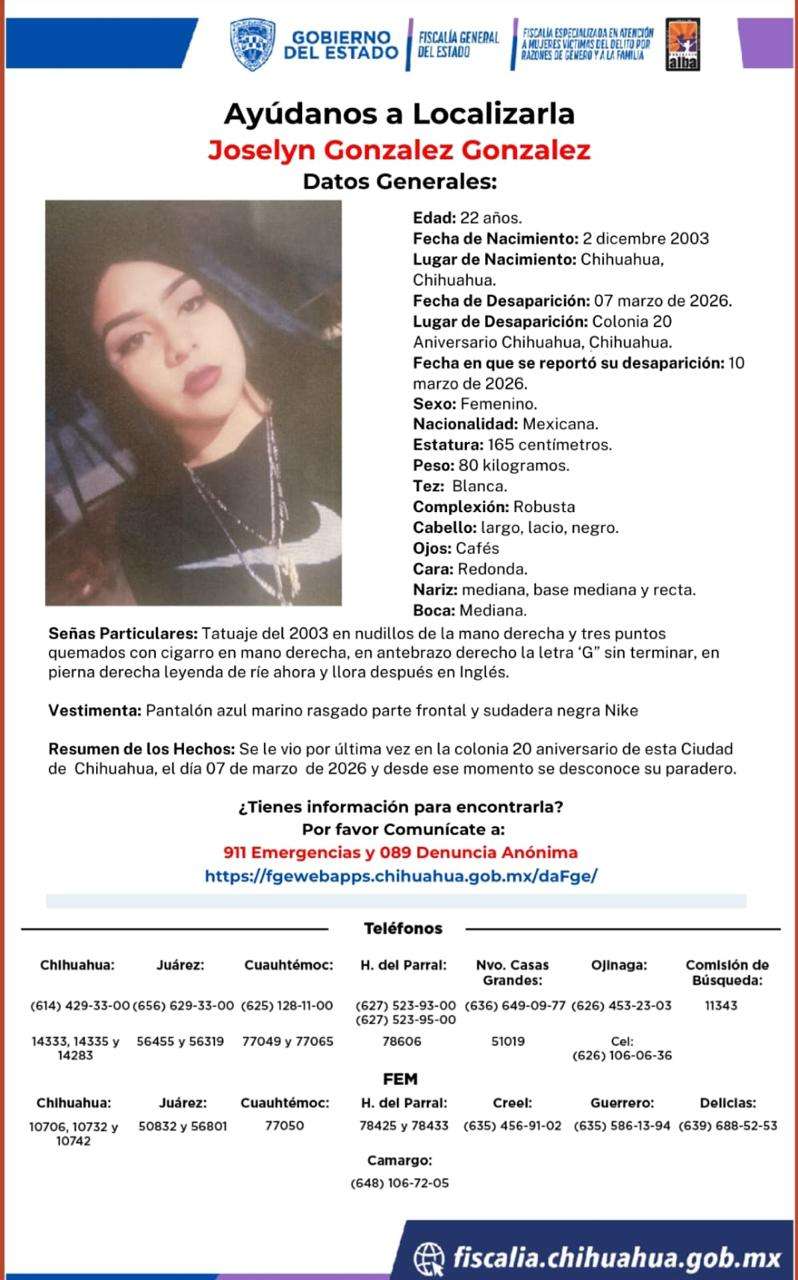 Buscan a jovencita desaparecida en la colonia 20 Aniversario