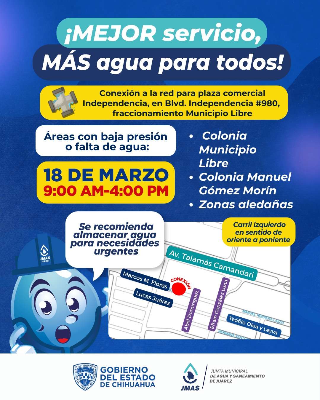 Anuncian suspensión de agua en colonias por conexión a red