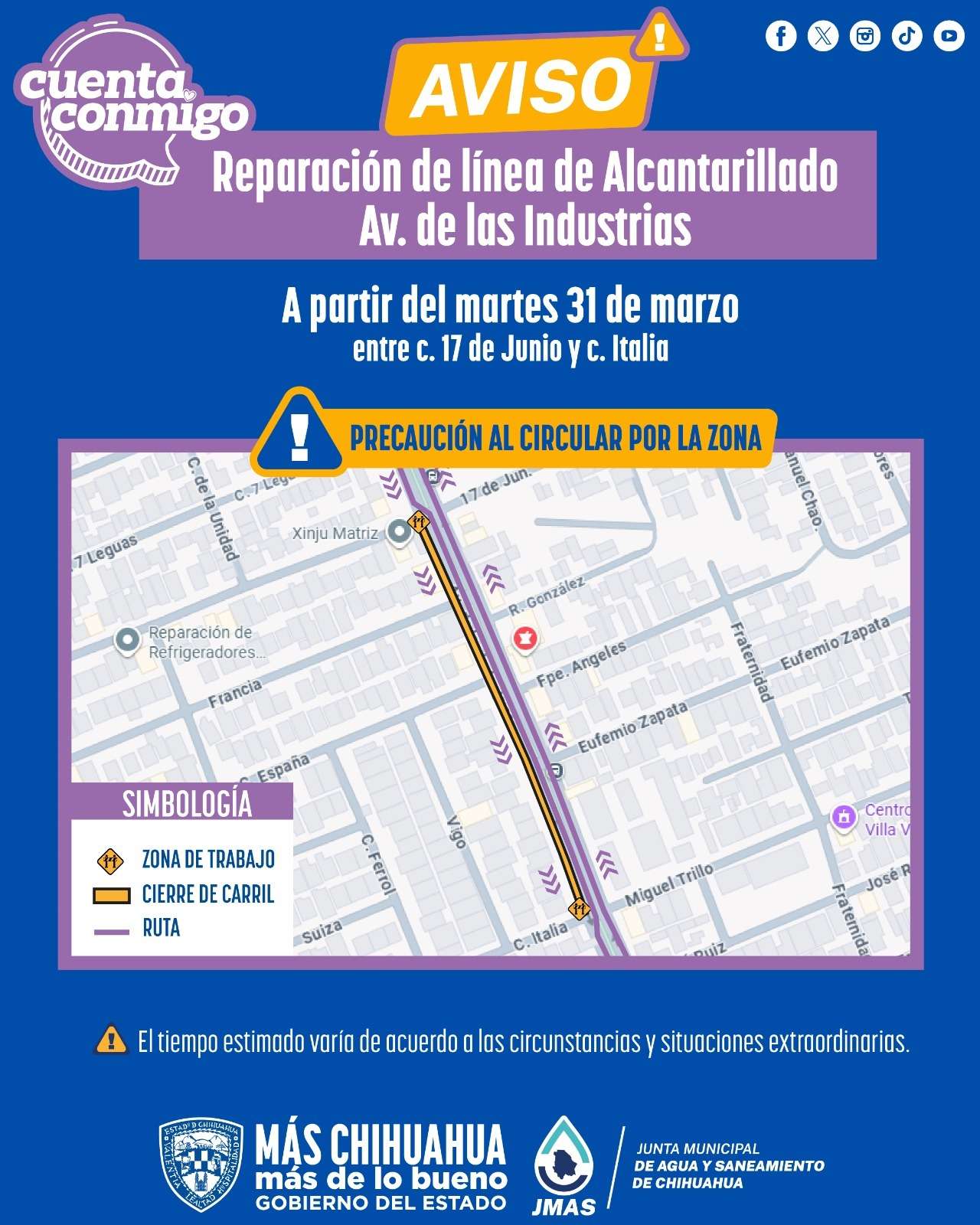 Realizarán reparación de drenaje en la avenida de las Industrias

