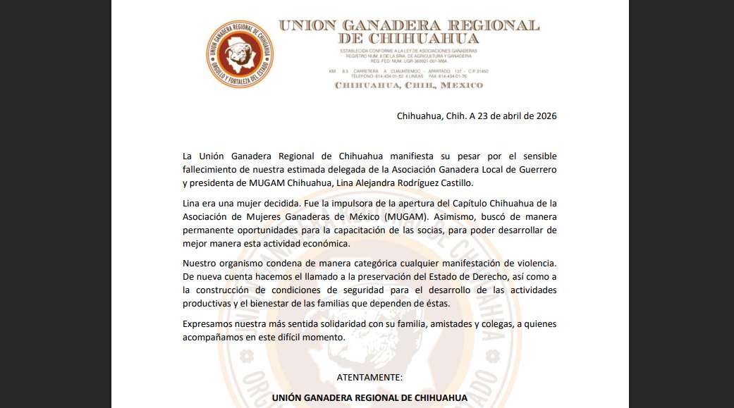 Condena Ugrch asesinato de Lina Rodríguez; exigen Estado de Derecho