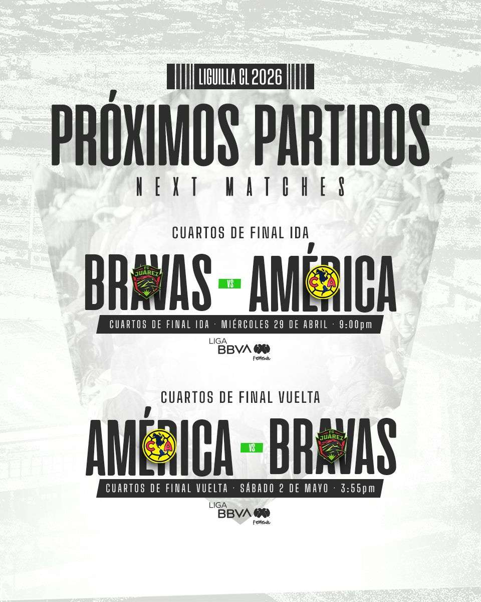 Definen fechas y horarios para Bravas vs América en la Liguilla Femenil