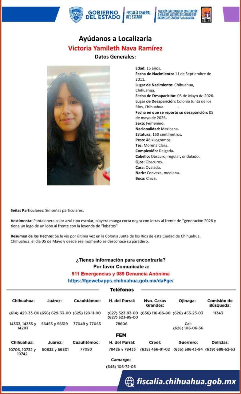 Desaparece jovencita de 15 años en la colonia Junta de los Ríos 
