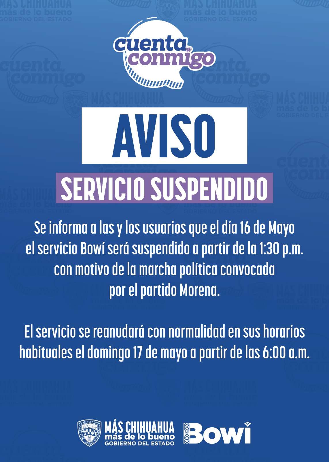 Suspenderán servicio del Bowí este sábado por marcha de Morena