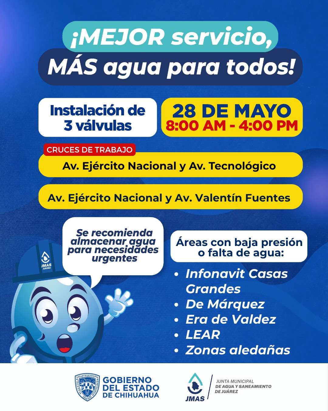 Alertan por baja presión de agua mañana en varias colonias 