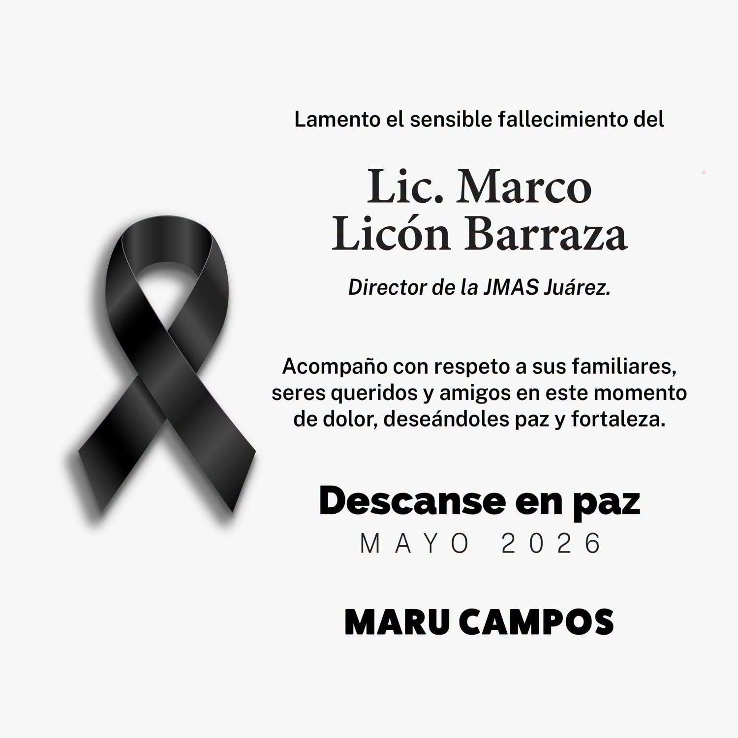 Expresa Maru Campos condolencias por fallecimiento de Marco Licón