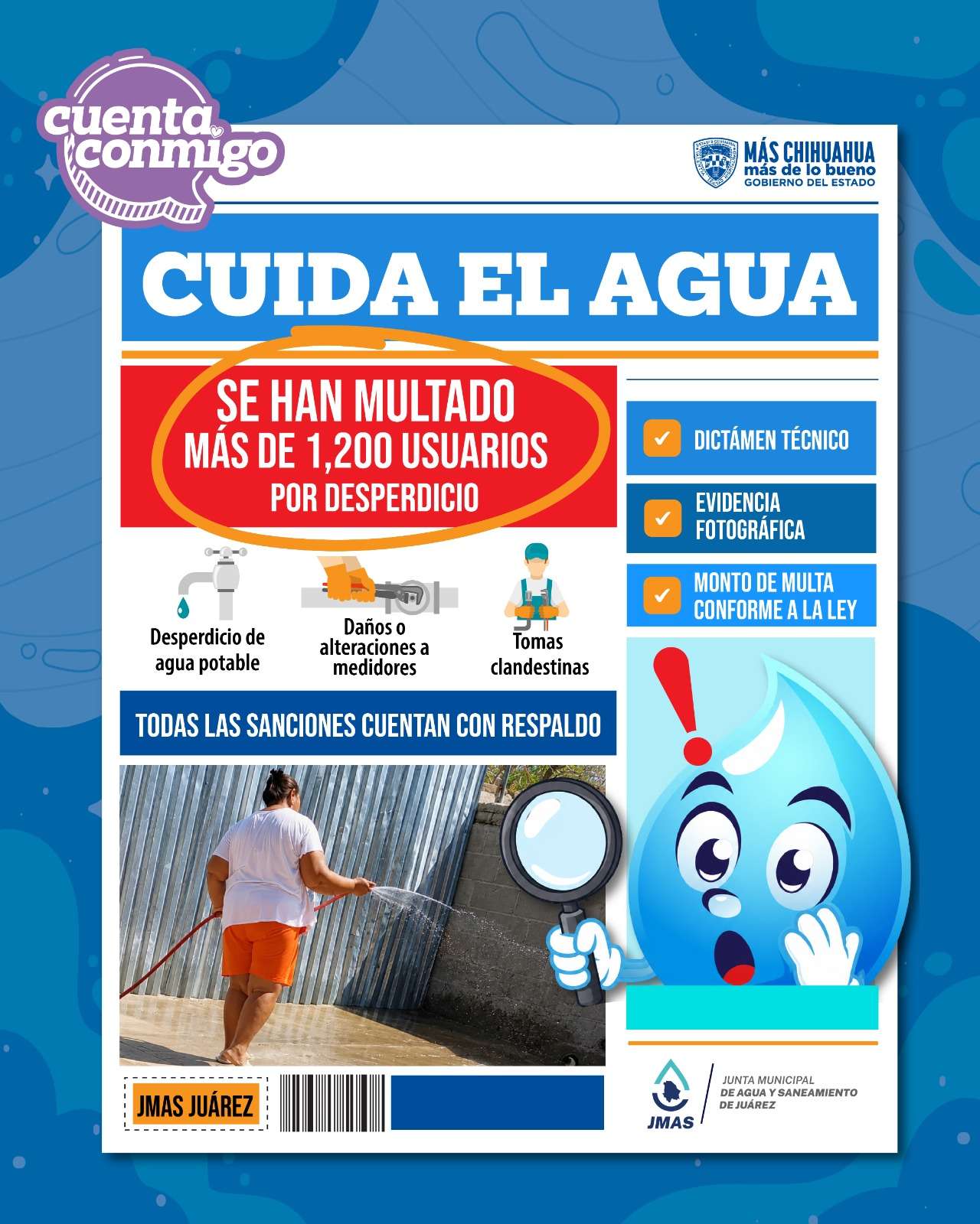 Aplica JMAS en lo que va del año más de mil 200 multas por mal uso del agua