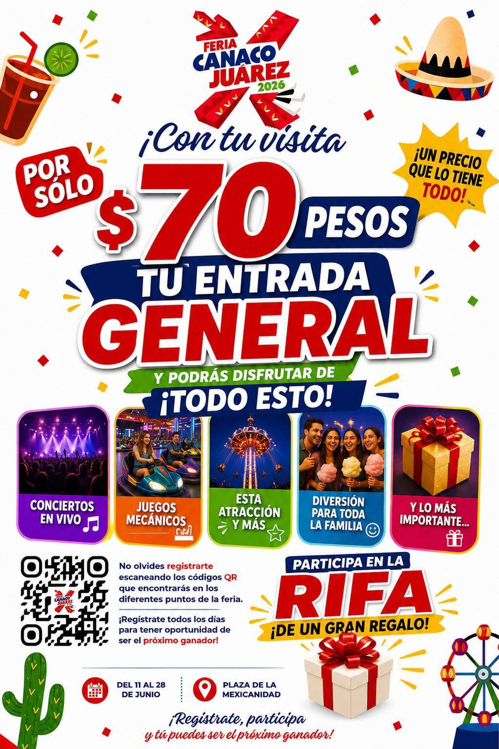 Ofrece Feria CANACO Juárez acceso a conciertos, atracciones y rifas por 70 pesos