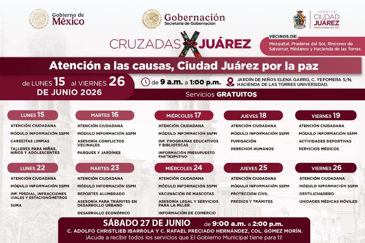  Llevarán Cruzadas por Juárez a la colonia Gómez Morín