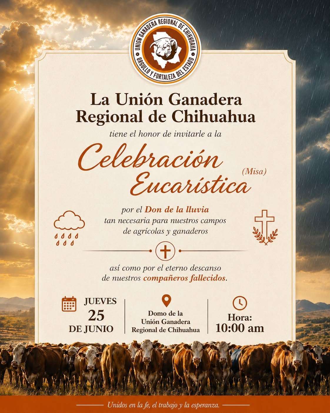 Convoca Ugrch a misa por la lluvia y ganaderos muertos 