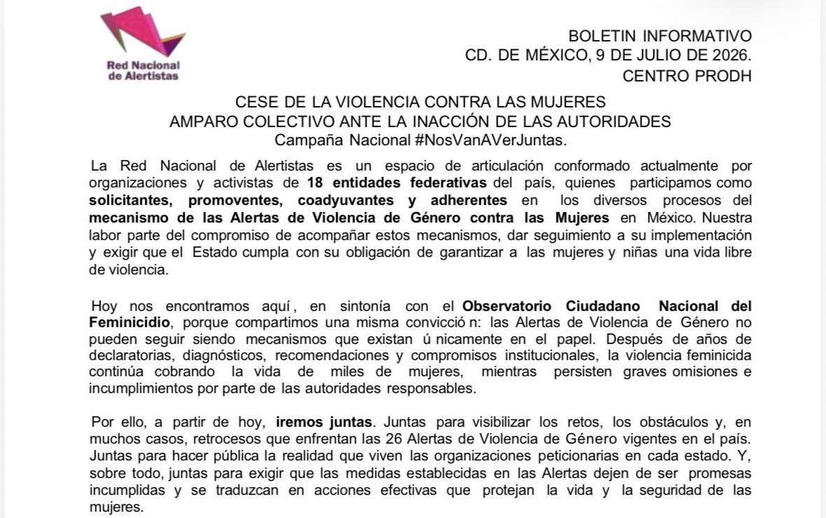 Denuncian abandono de las alertas de violencia de género en México