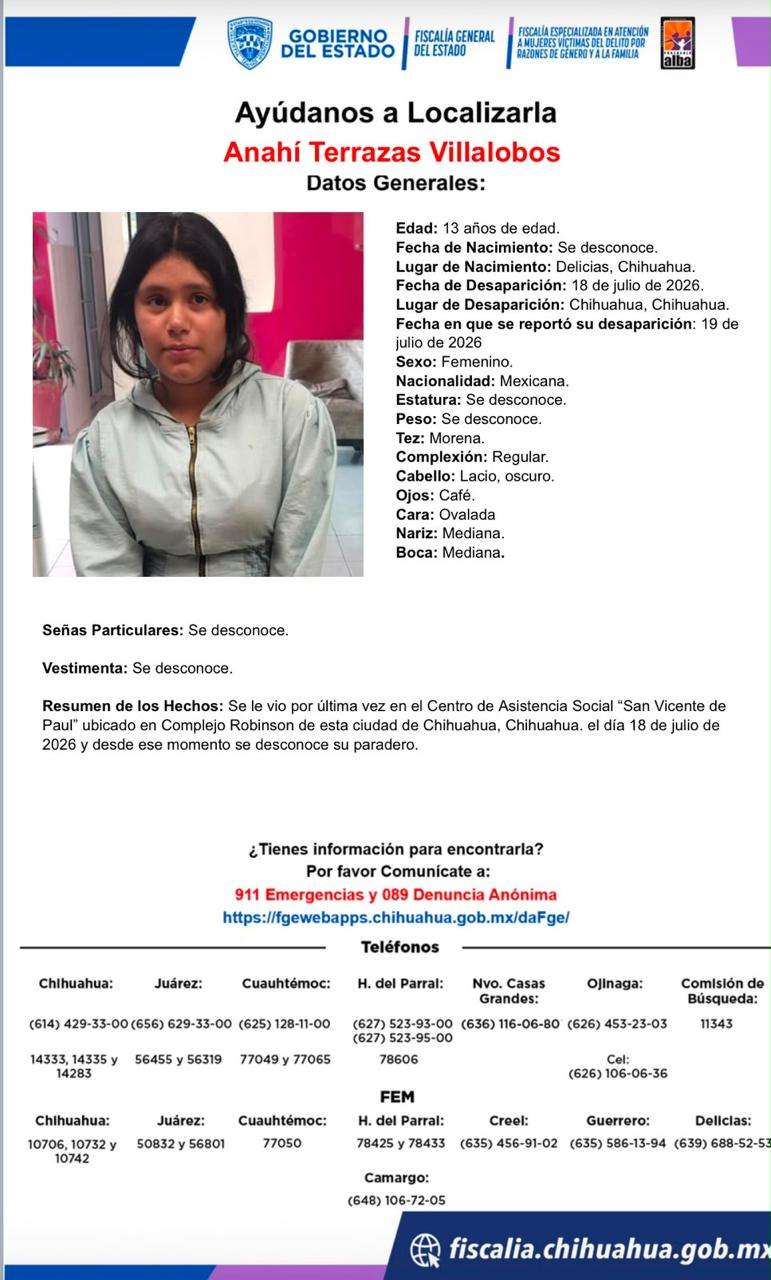 Buscan a jovencita desaparecida de Centro de Asistencia Social 