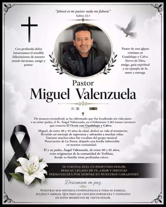 Ejecutan a pastor cristiano y a su padre en Guadalupe y Calvo