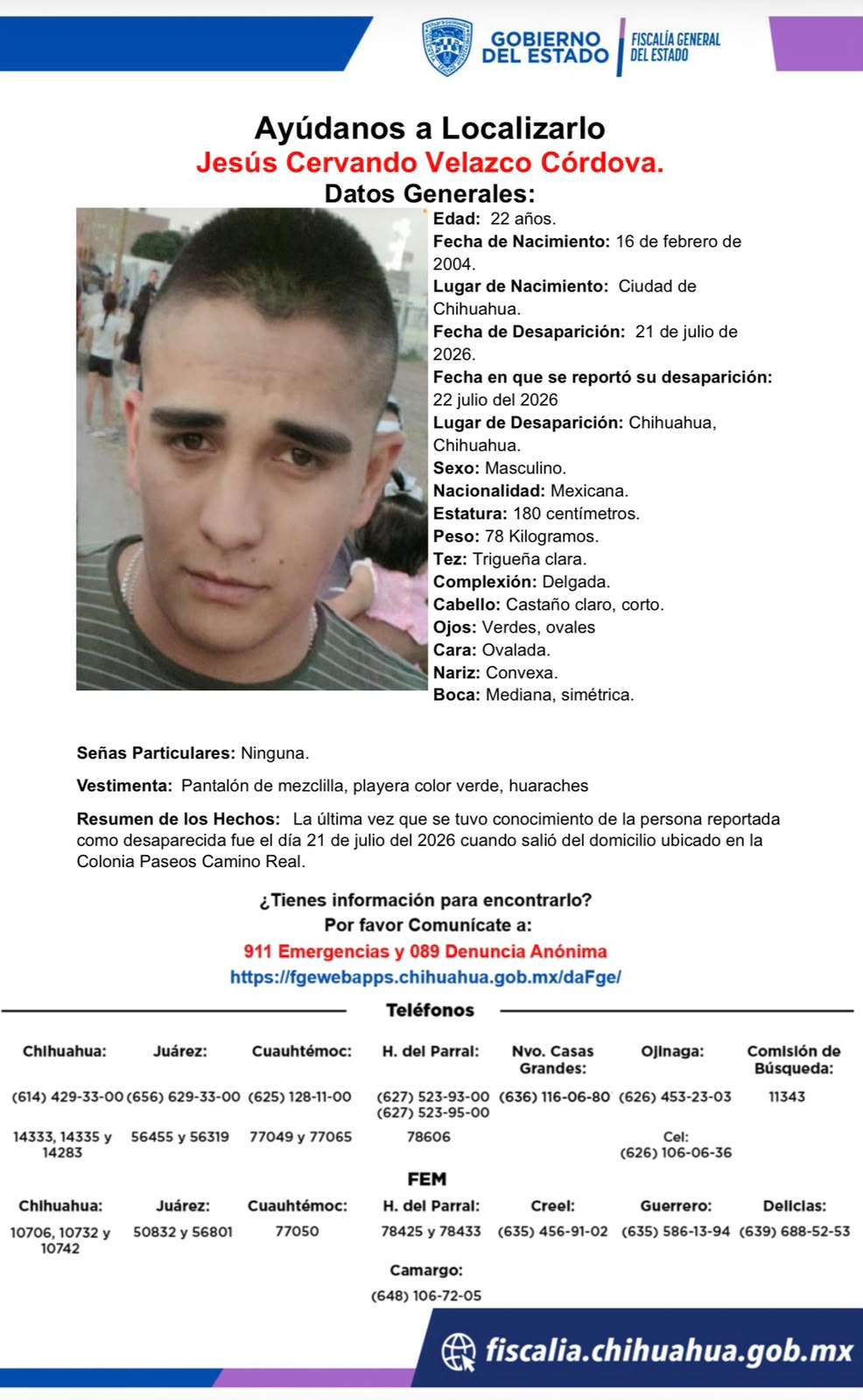 Desaparece joven en colonia Paseos Camino Real 