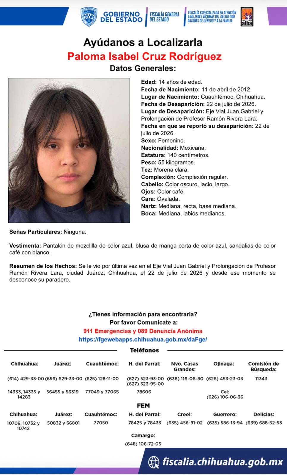 Buscan a adolescente de 14 años desaparecida en el Eje Vial