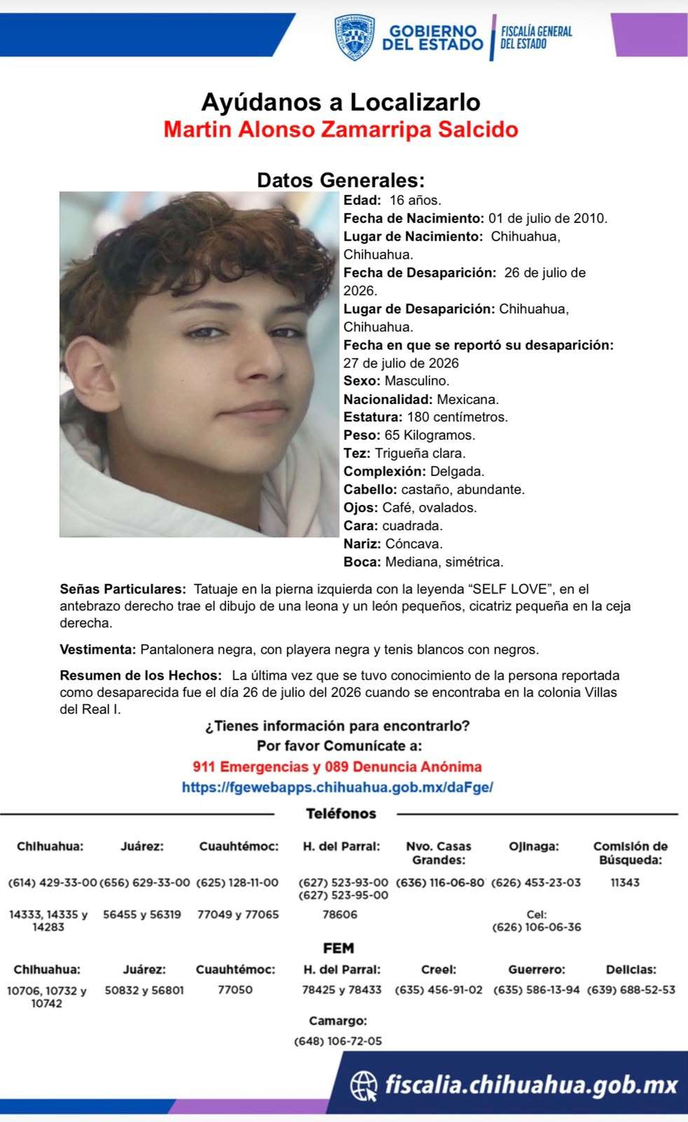 Desaparece jovencito en Villas del Real I 
