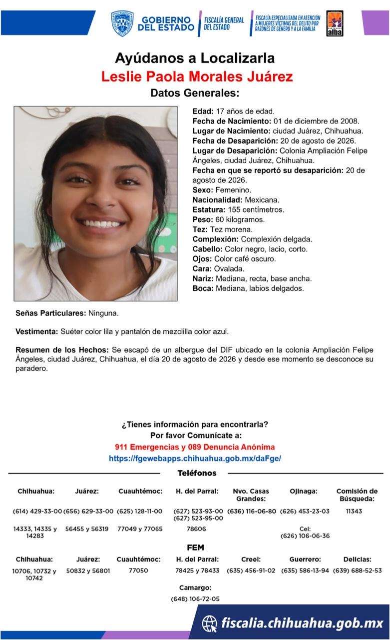 Buscan a adolescente de 17 años desaparecida en Ampliación Felipe Ángeles