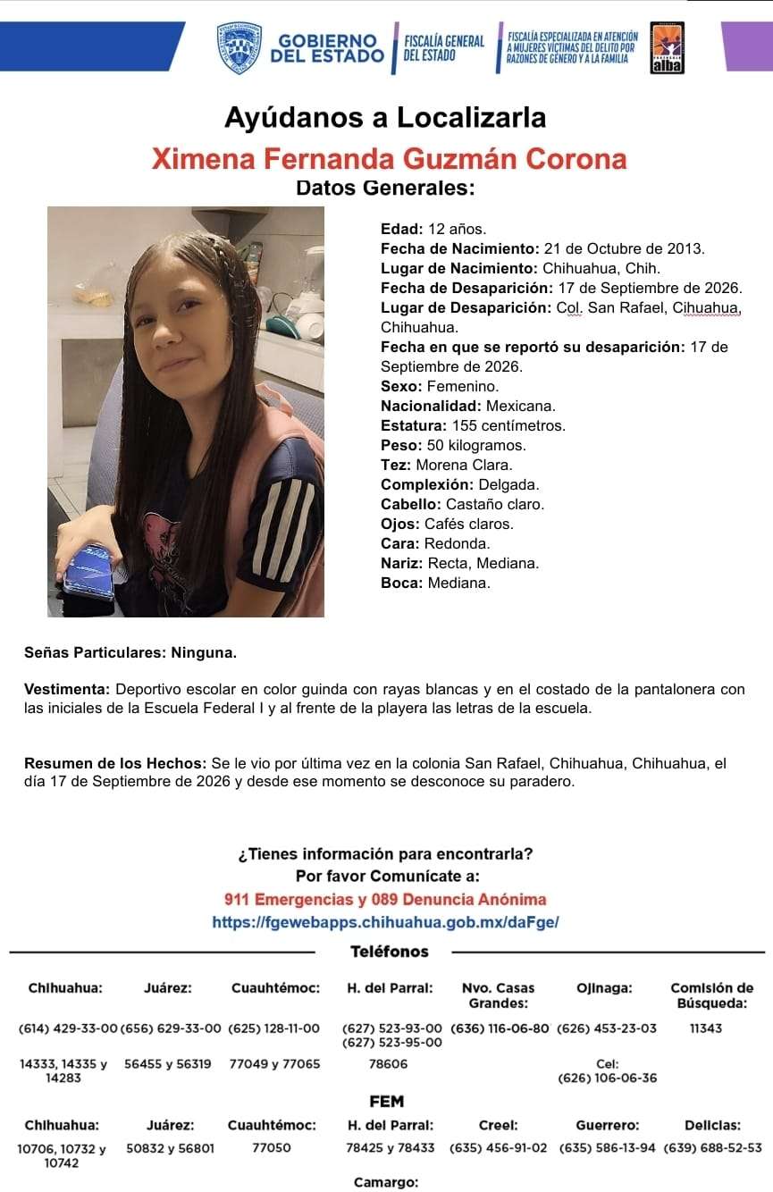 Buscan a menor de 12 años desaparecida en la colonia San Rafael