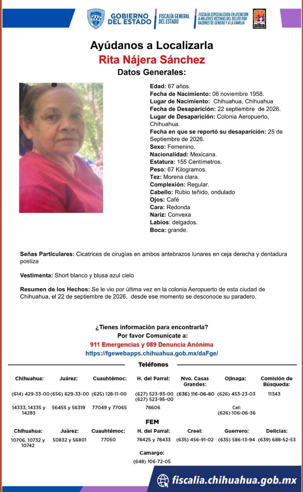 Solicitan apoyo para localizar a Rita Nájera Sánchez