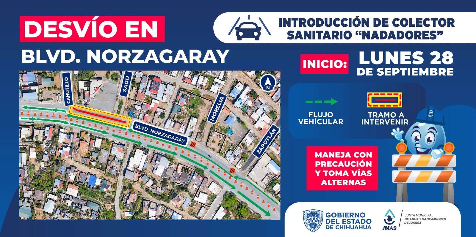 Cierran tramo del bulevar Norzagaray por trabajos de la JMAS