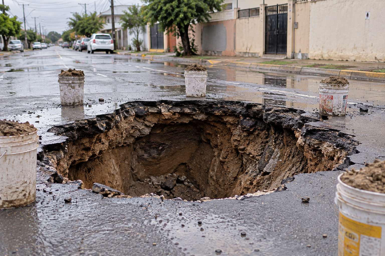 Forman lluvias socavón de tres metros en Salvárcar